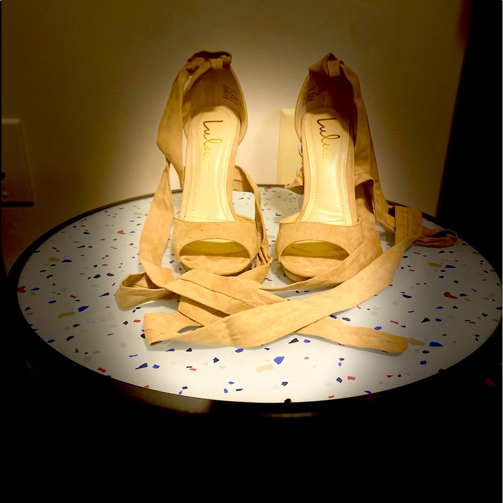 Gently used (once) Lulus Dorian Natural Suede Lace-up Platforms